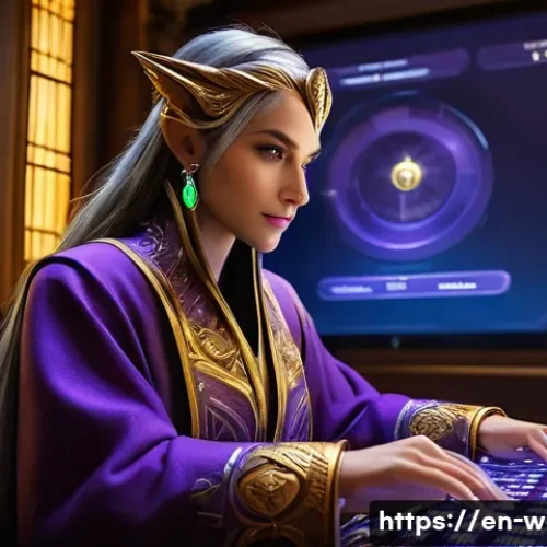 Home 23 월드 오브 워크래프트 금화 벌기 팁 - **A Savvy Auction House Trader**
A human female World of Warcraft character, dressed in a sophis...