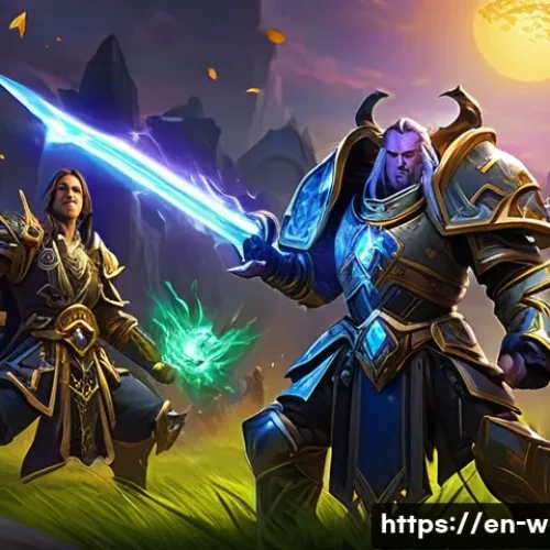 Home 10 월드 오브 워크래프트 PvP 계급 시스템 - **Prompt:** A dynamic and intense World of Warcraft 3v3 arena battle. Three fully armored player cha...